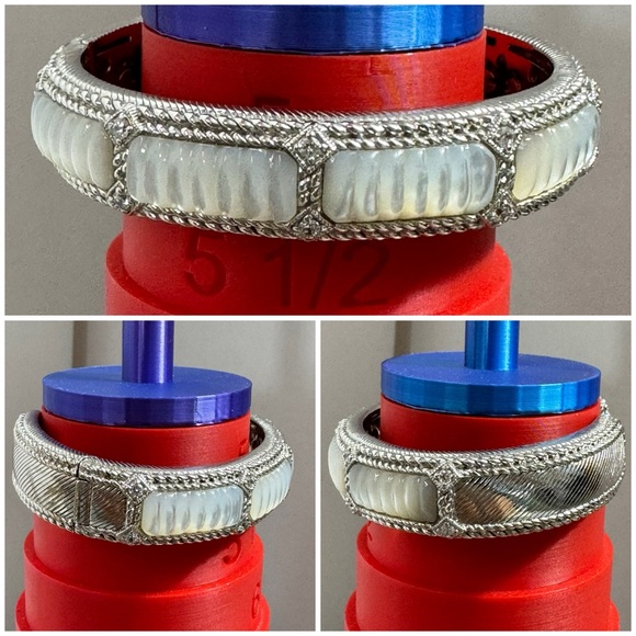 Judith Ripka 925 Sterling Silver Mother of Pearl Hinged Cuff Bangle Bracelet - Picture 4 of 9